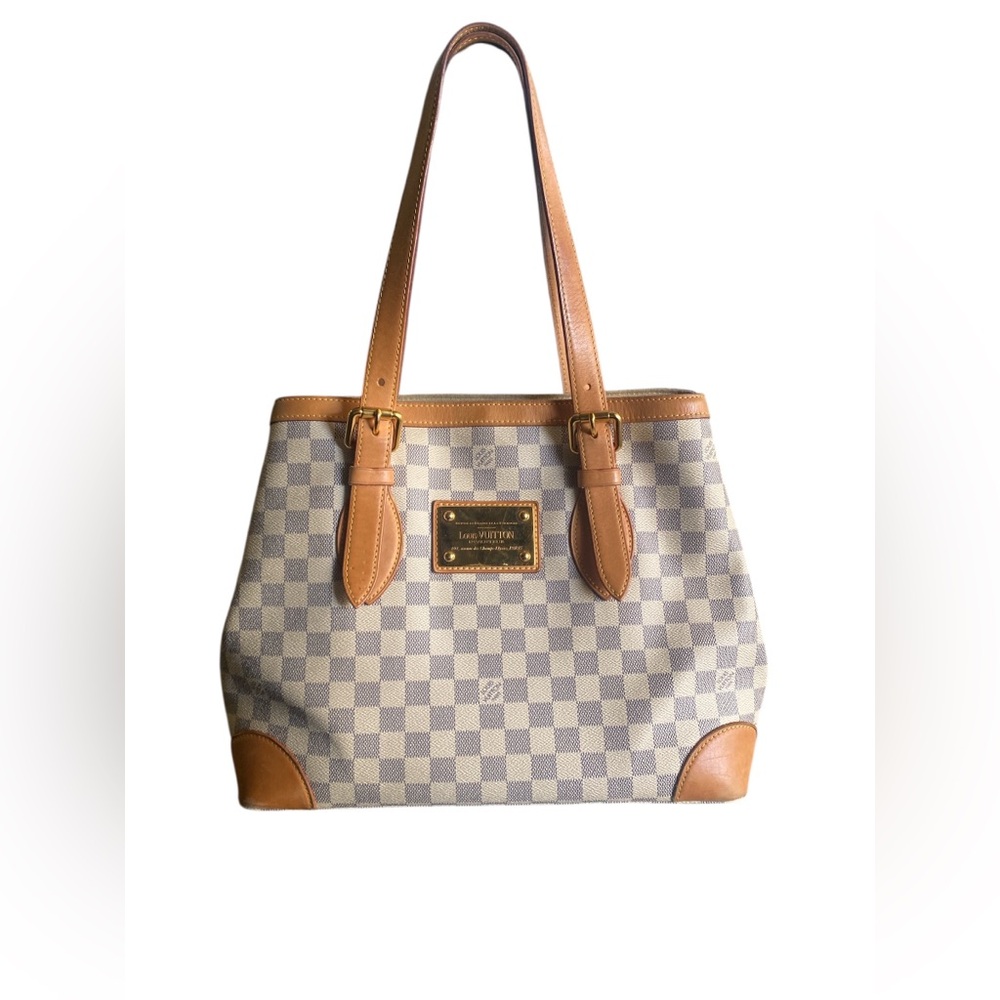LV Louis Vuitton Hempstead MM Shoulder Bag Damier Azur Leather White GUC